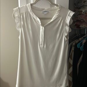 Calvin Klein Women's White Ruffle Sleeve Top